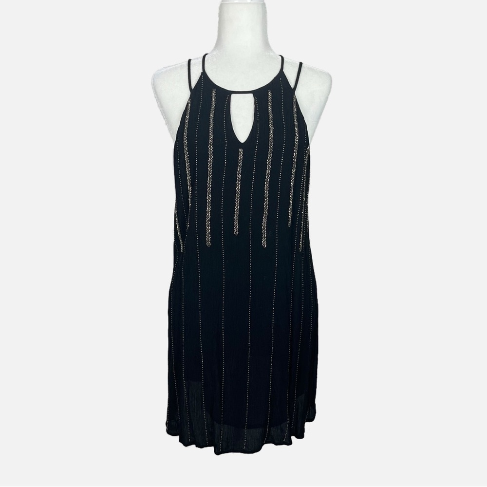 EN CRÈME HALTER NECK BEADED MINI DRESS IN BLACK SIZE SMALL